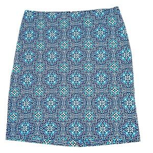 Talbots blues patterned stretch pencil skirt back slit size 10 petite